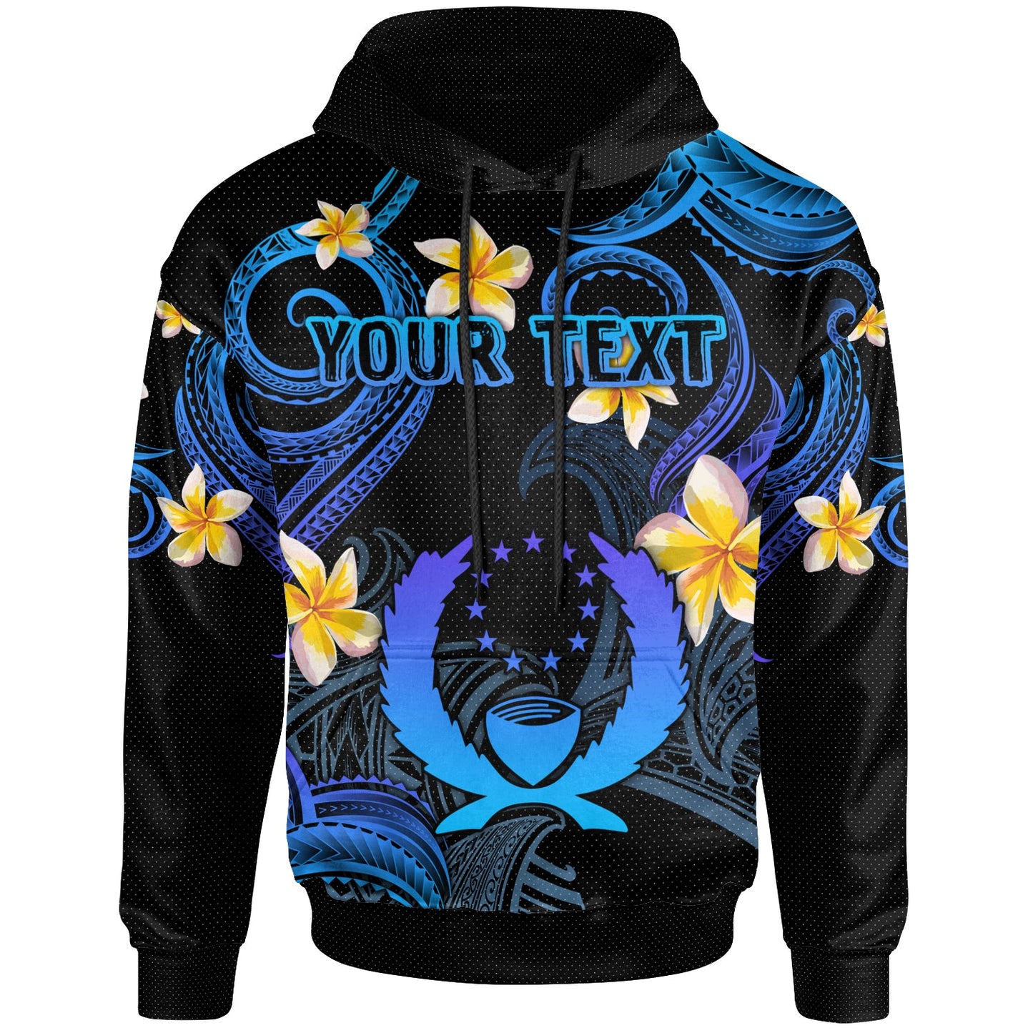 Pohnpei Hoodie - Custom Personalised Polynesian Waves with Plumeria Flowers (Blue)