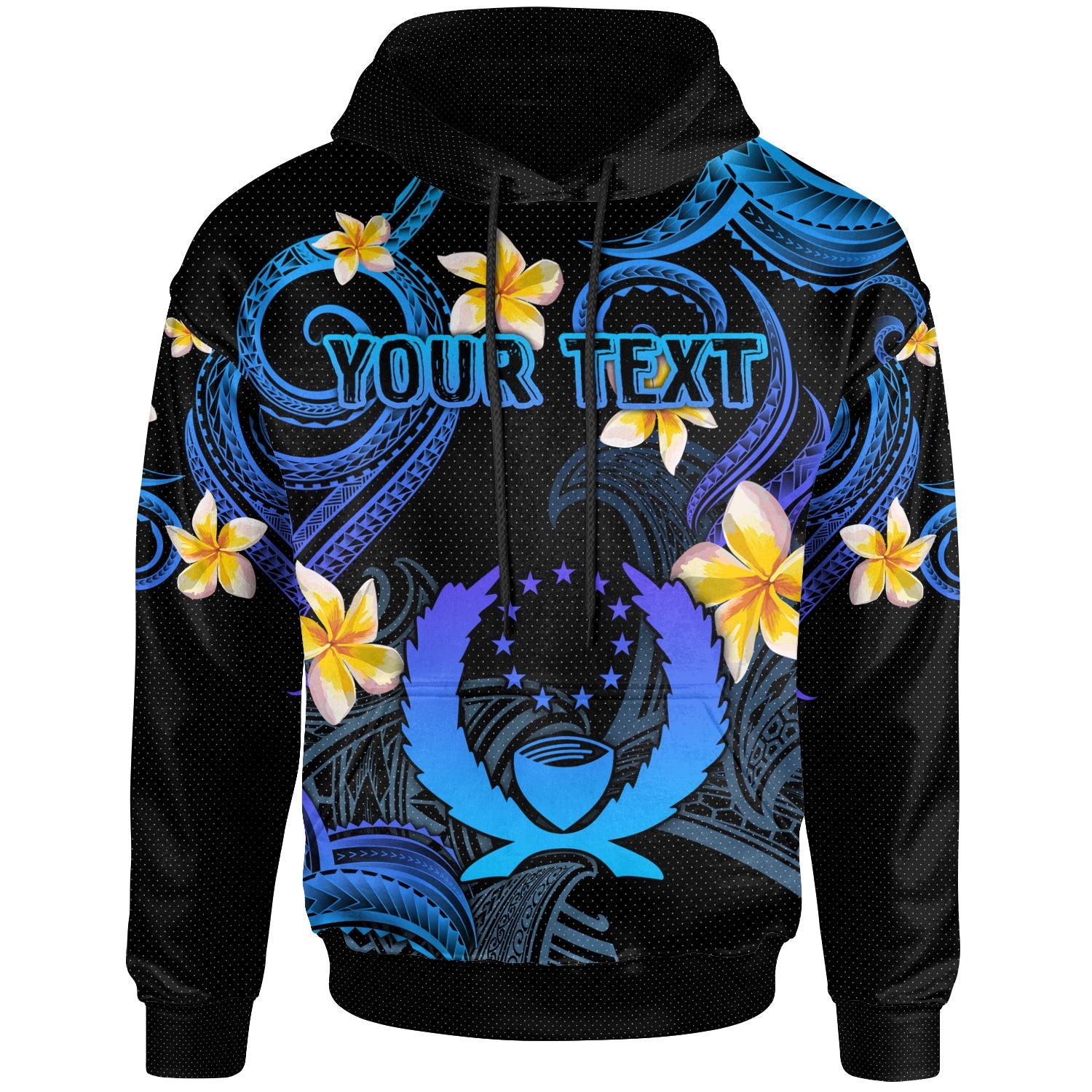 Pohnpei Hoodie - Custom Personalised Polynesian Waves with Plumeria Flowers (Blue)
