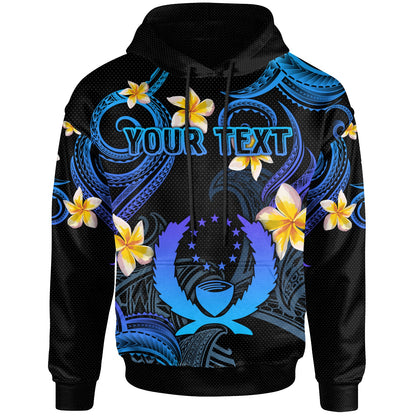 Pohnpei Hoodie - Custom Personalised Polynesian Waves with Plumeria Flowers (Blue)