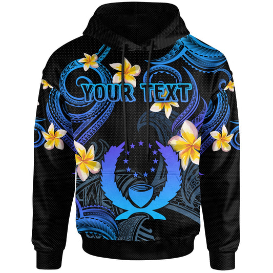 Pohnpei Hoodie - Custom Personalised Polynesian Waves with Plumeria Flowers (Blue)