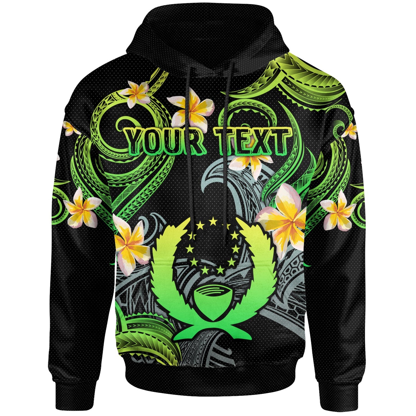 Pohnpei Hoodie - Custom Personalised Polynesian Waves with Plumeria Flowers (Green)