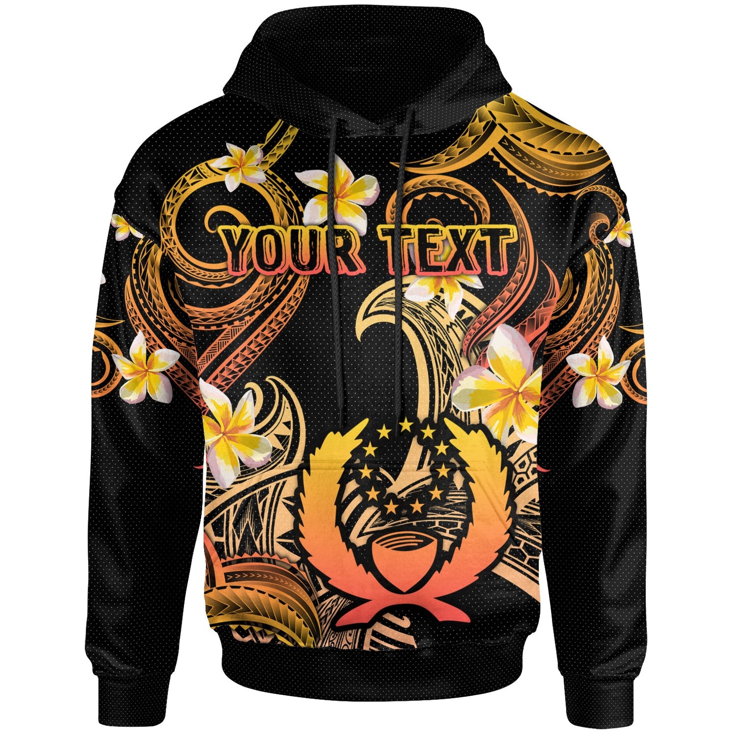 Pohnpei Hoodie - Custom Personalised Polynesian Waves with Plumeria Flowers (Orange)