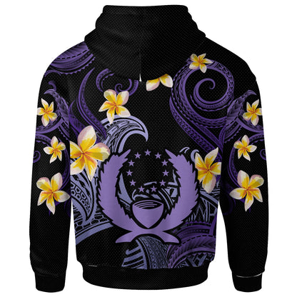 Pohnpei Hoodie - Custom Personalised Polynesian Waves with Plumeria Flowers (Purple)