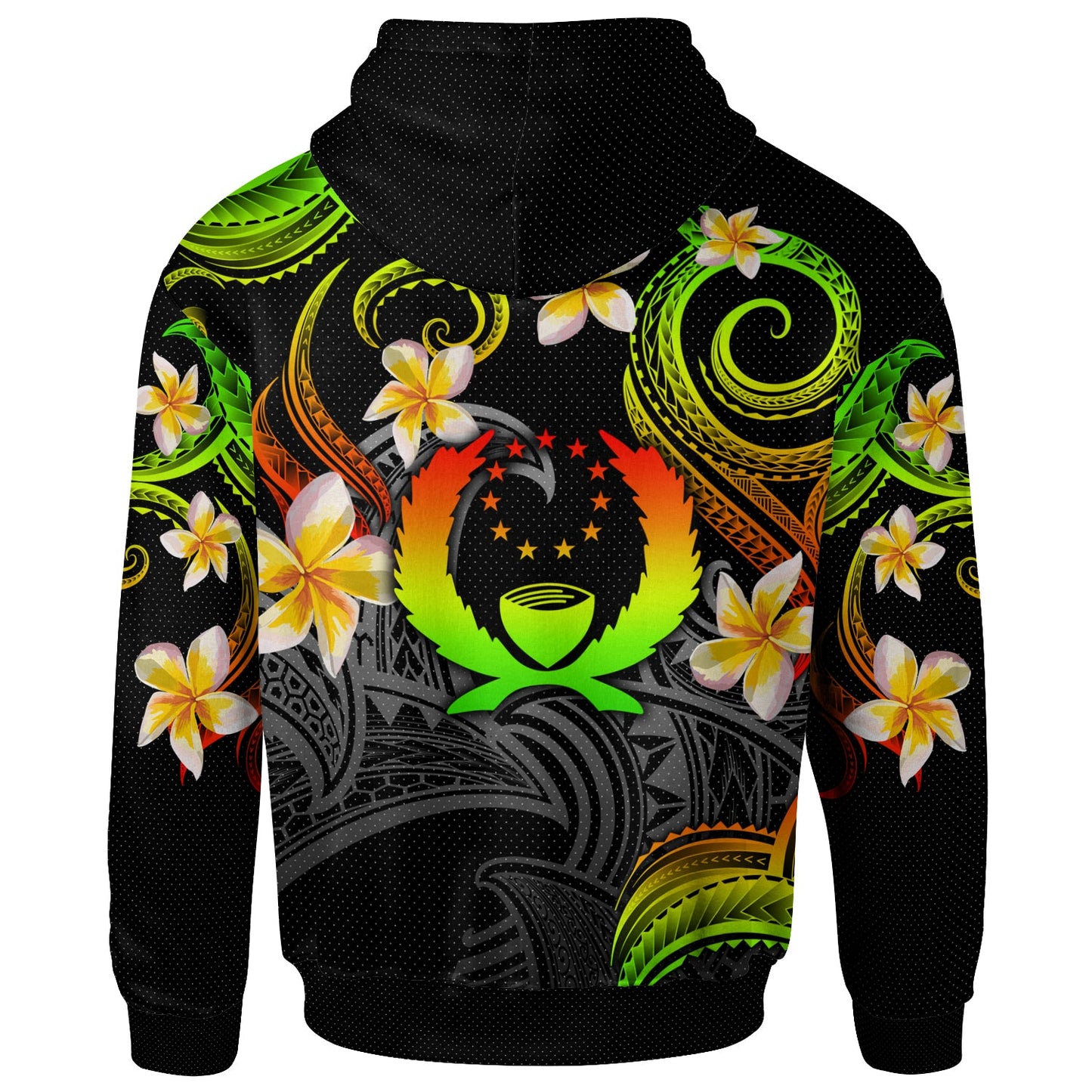 Pohnpei Hoodie - Custom Personalised Polynesian Waves with Plumeria Flowers (Reggae)