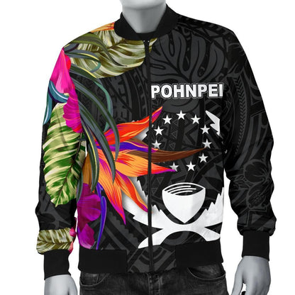 Pohnpei Bomber Jacket - Polynesian Hibiscus Pattern