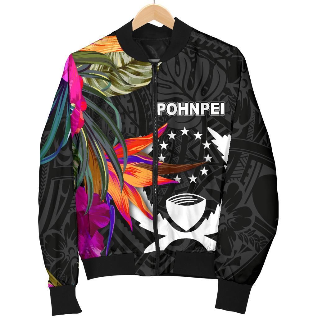 Pohnpei Bomber Jacket - Polynesian Hibiscus Pattern