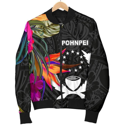 Pohnpei Bomber Jacket - Polynesian Hibiscus Pattern