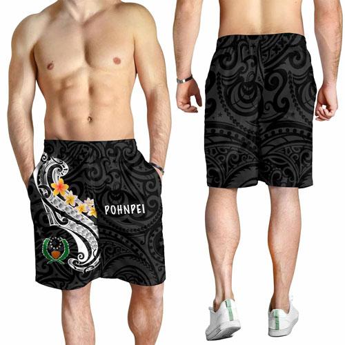 Pohnpei Men Short - Pohnpei Seal Polynesian Patterns Plumeria (Black)