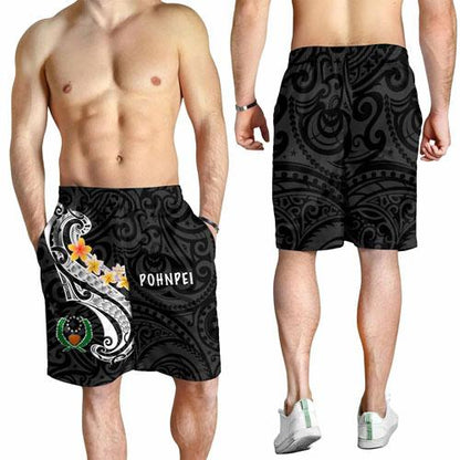 Pohnpei Men Short - Pohnpei Seal Polynesian Patterns Plumeria (Black)