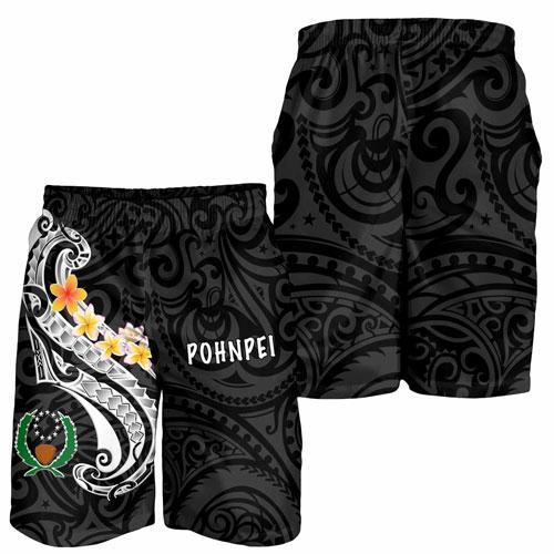 Pohnpei Men Short - Pohnpei Seal Polynesian Patterns Plumeria (Black)