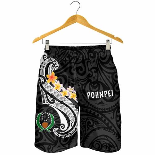 Pohnpei Men Short - Pohnpei Seal Polynesian Patterns Plumeria (Black)