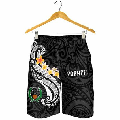 Pohnpei Men Short - Pohnpei Seal Polynesian Patterns Plumeria (Black)