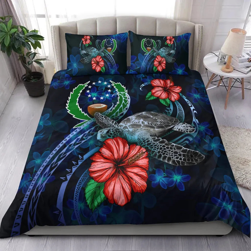 Pohnpei Micronesia Bedding Set - Blue Turtle Hibiscus
