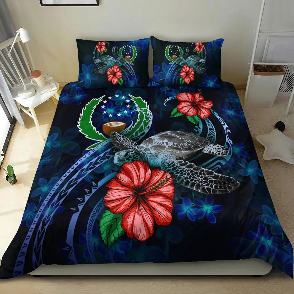 Pohnpei Micronesia Bedding Set - Blue Turtle Hibiscus