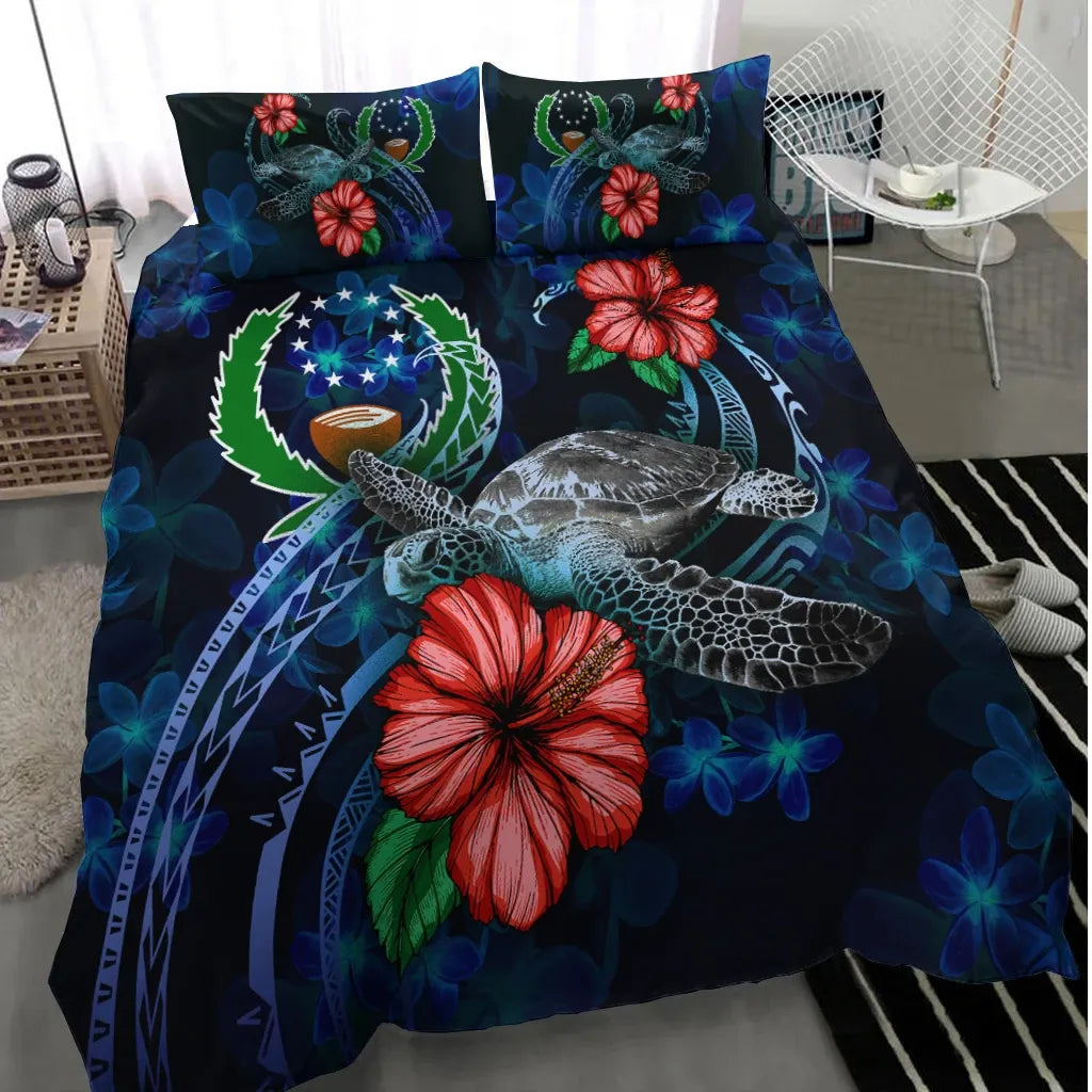 Pohnpei Micronesia Bedding Set - Blue Turtle Hibiscus