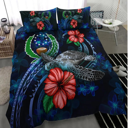 Pohnpei Micronesia Bedding Set - Blue Turtle Hibiscus