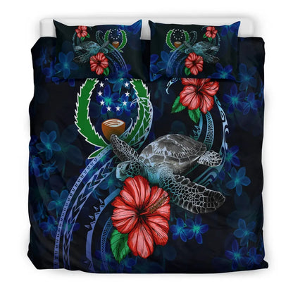 Pohnpei Micronesia Bedding Set - Blue Turtle Hibiscus