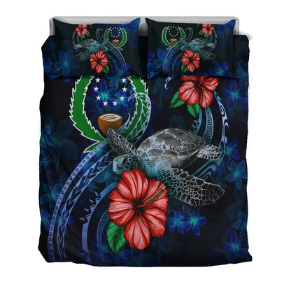Pohnpei Micronesia Bedding Set - Blue Turtle Hibiscus