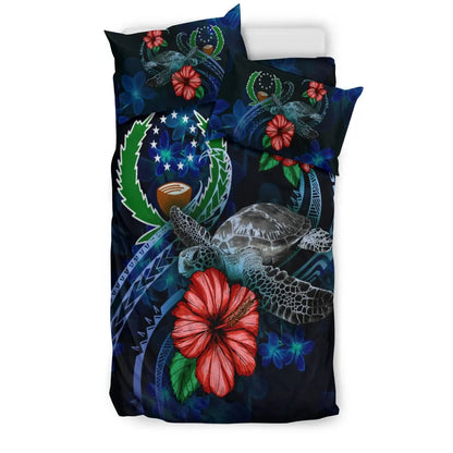 Pohnpei Micronesia Bedding Set - Blue Turtle Hibiscus