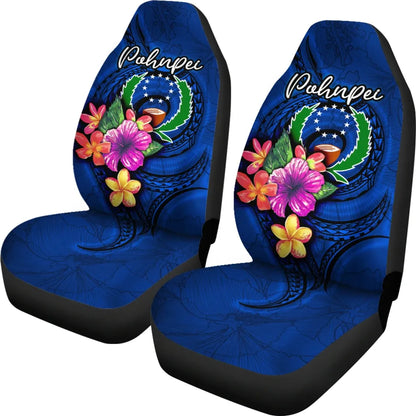 Pohnpei Micronesia Car Seat Covers - Floral With Seal Blue
