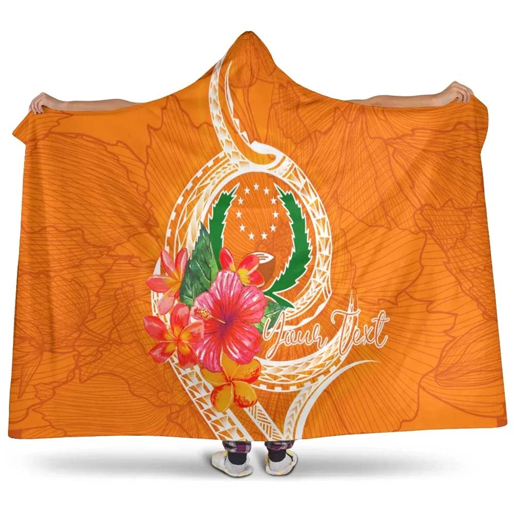 Pohnpei Micronesia Custom Personalised Hooded Blanket - Orange Floral With Seal