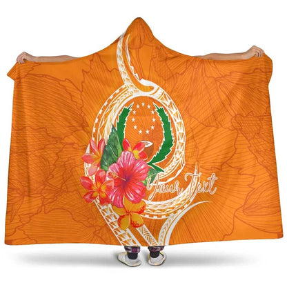 Pohnpei Micronesia Custom Personalised Hooded Blanket - Orange Floral With Seal