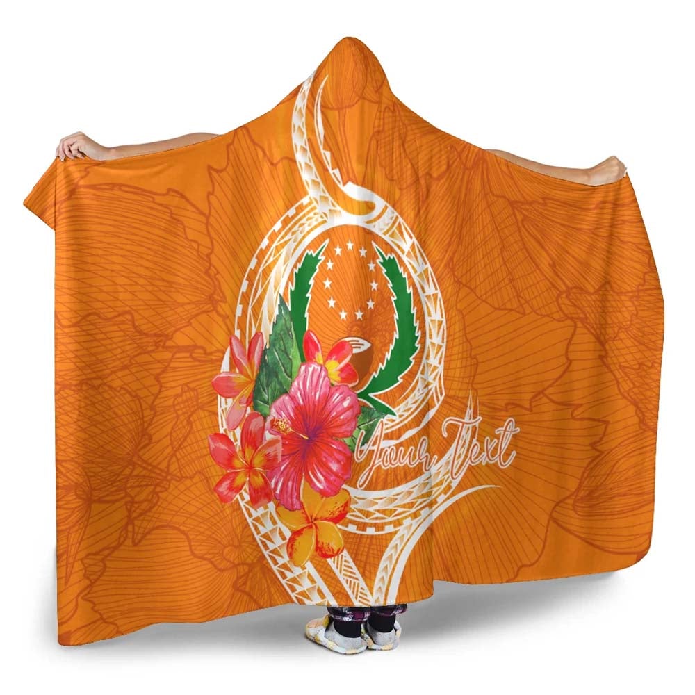 Pohnpei Micronesia Custom Personalised Hooded Blanket - Orange Floral With Seal