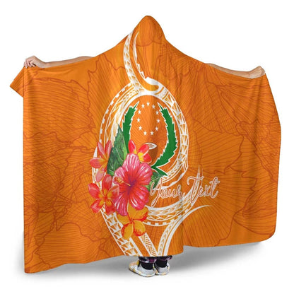 Pohnpei Micronesia Custom Personalised Hooded Blanket - Orange Floral With Seal