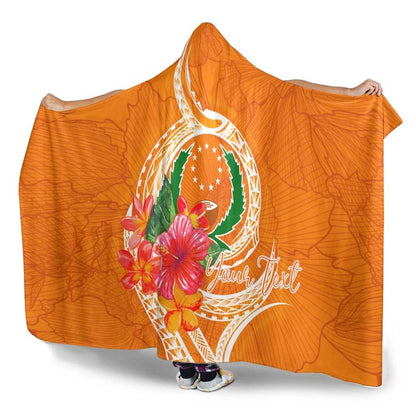 Pohnpei Micronesia Custom Personalised Hooded Blanket - Orange Floral With Seal