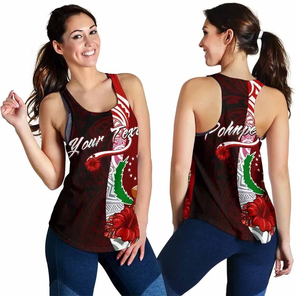 Pohnpei Micronesia Custom Personalised Women Racerback Tank - Coat Of Arm With Hibiscus