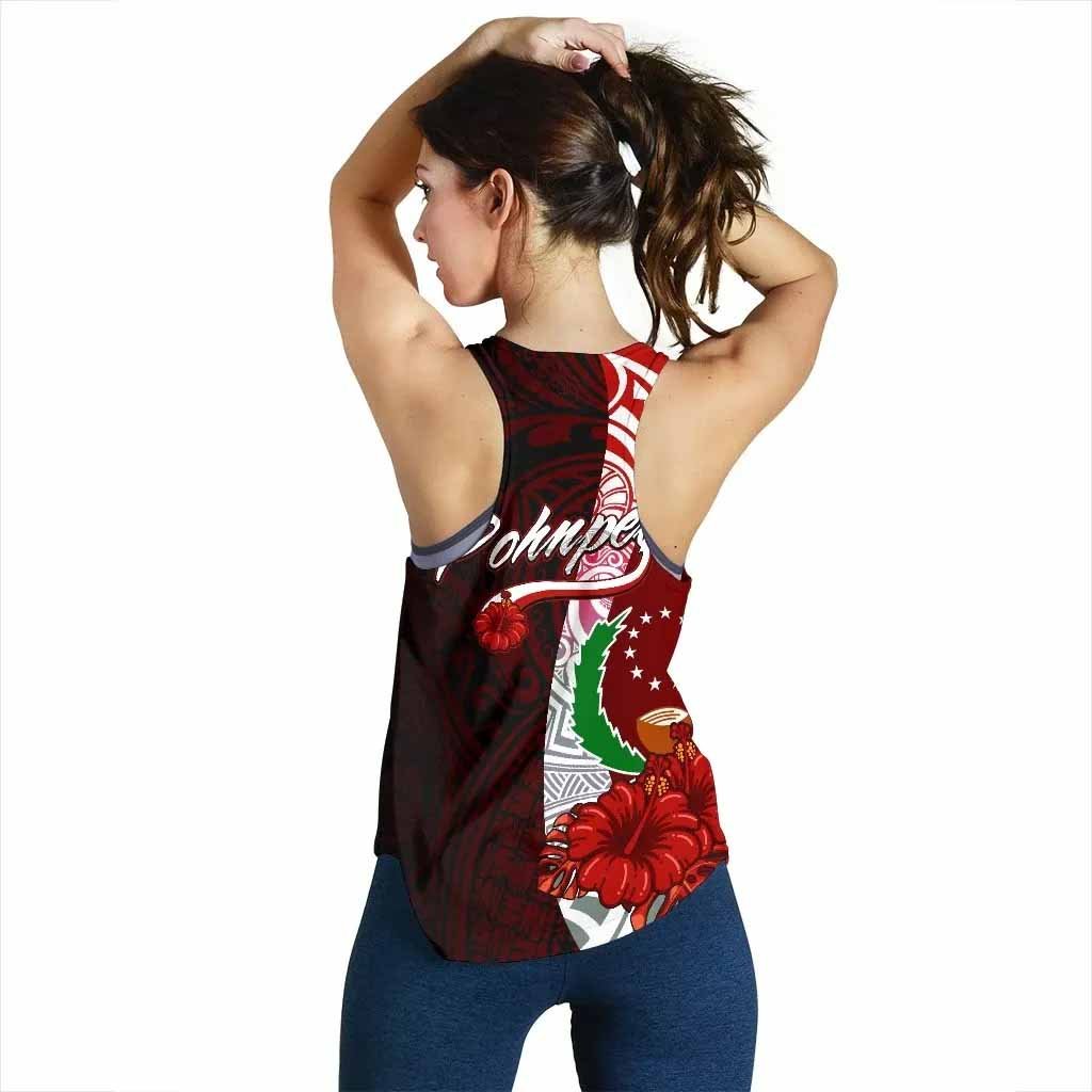 Pohnpei Micronesia Custom Personalised Women Racerback Tank - Coat Of Arm With Hibiscus