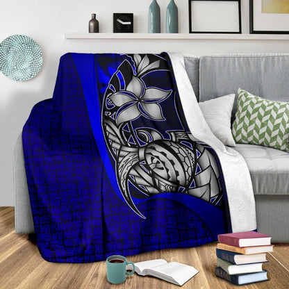 Pohnpei Micronesia Premium Blanket Blue - Turtle With Hook