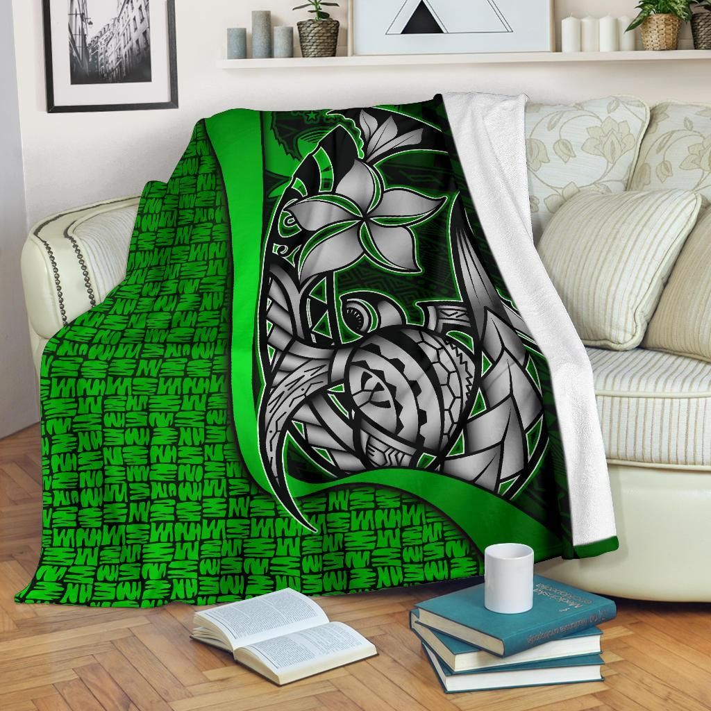 Pohnpei Micronesia Premium Blanket Green - Turtle With Hook