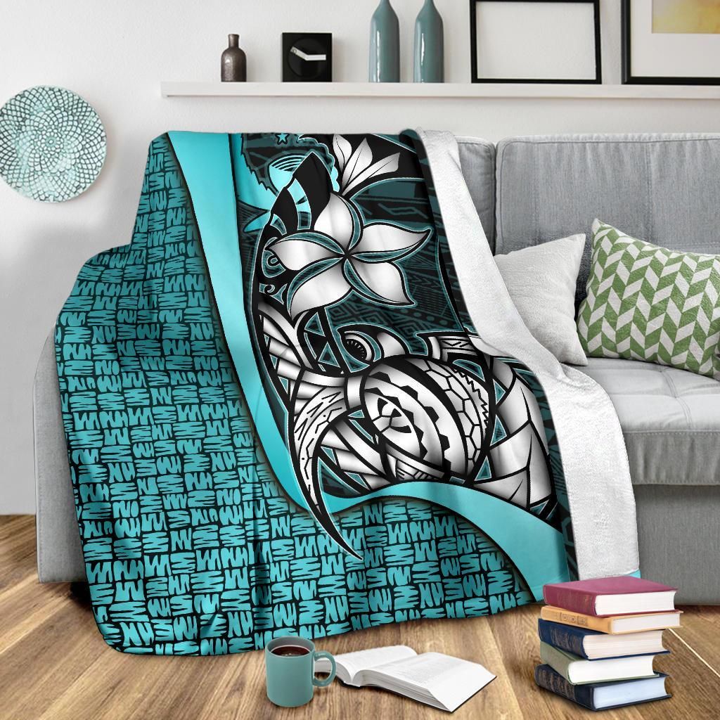 Pohnpei Micronesia Premium Blanket Turquoise - Turtle With Hook