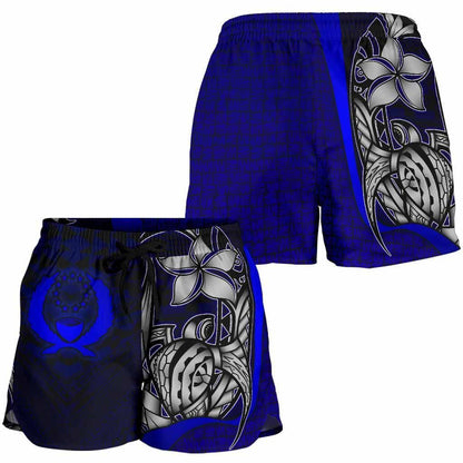 Pohnpei Micronesia Women Shorts Blue - Turtle With Hook