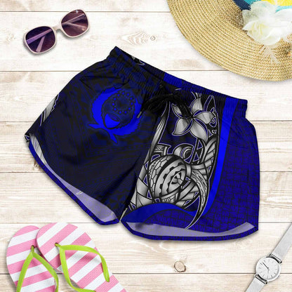 Pohnpei Micronesia Women Shorts Blue - Turtle With Hook