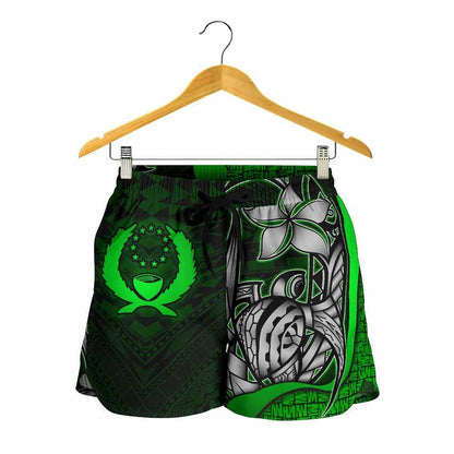 Pohnpei Micronesia Women Shorts Green - Turtle With Hook