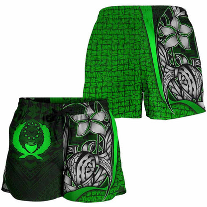 Pohnpei Micronesia Women Shorts Green - Turtle With Hook