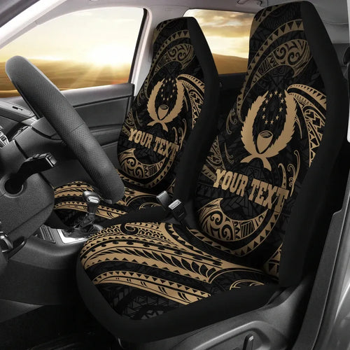 Pohnpei Micronesian Custom Personalised Car Seat Covers - Gold Tribal Wave