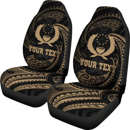 Pohnpei Micronesian Custom Personalised Car Seat Covers - Gold Tribal Wave
