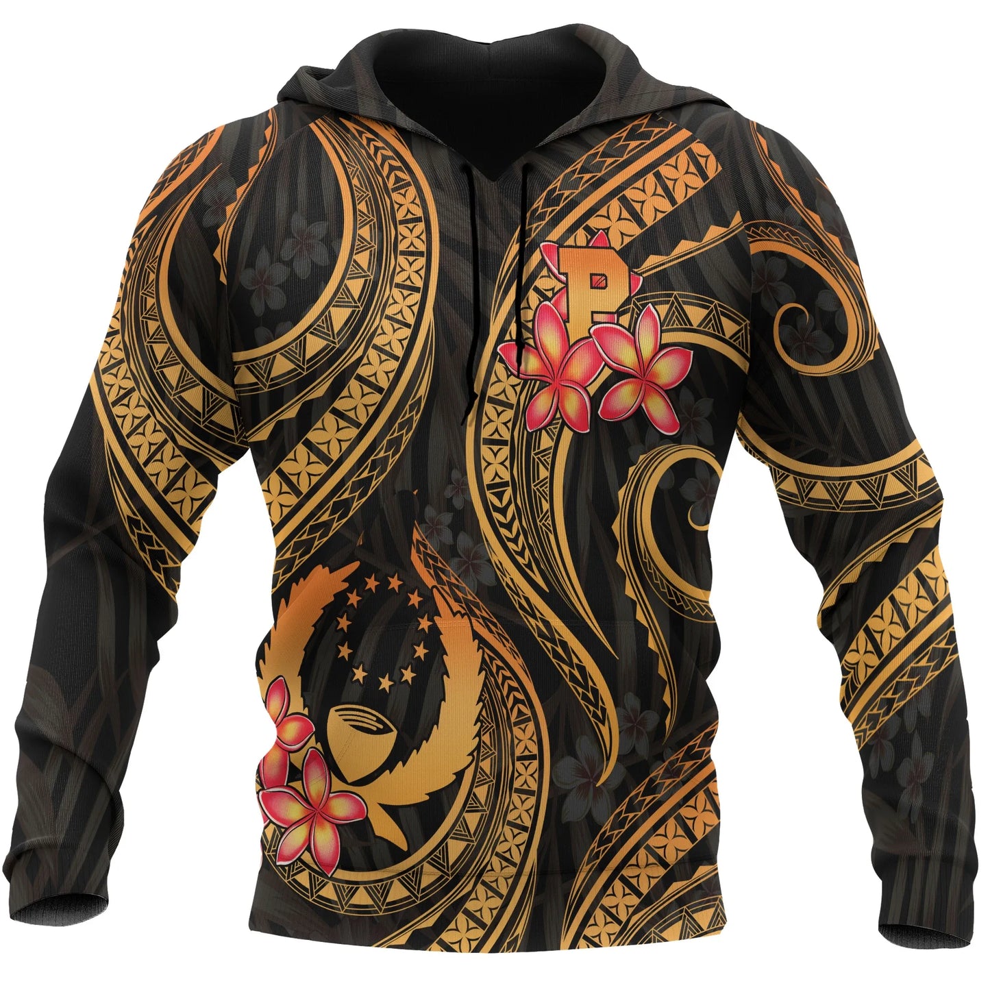 Pohnpei Micronesian Hoodie - Gold Plumeria
