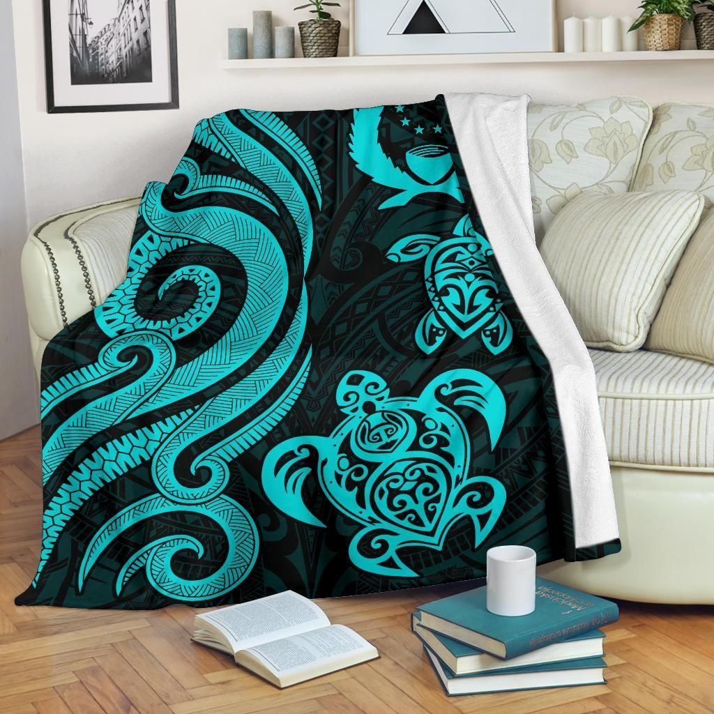 Pohnpei Micronesian Premium Blanket - Turquoise Tentacle Turtle