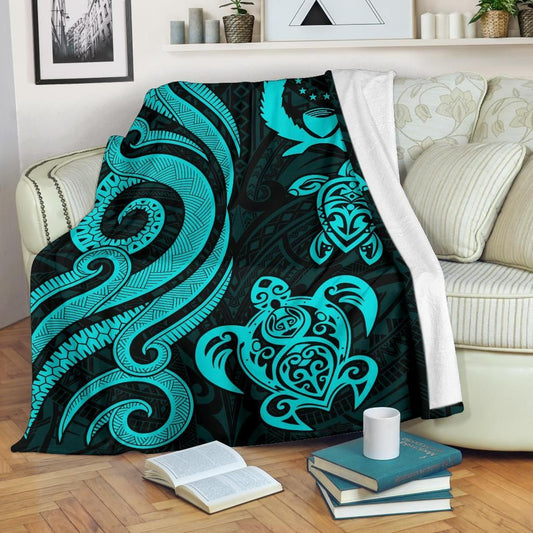 Pohnpei Micronesian Premium Blanket - Turquoise Tentacle Turtle