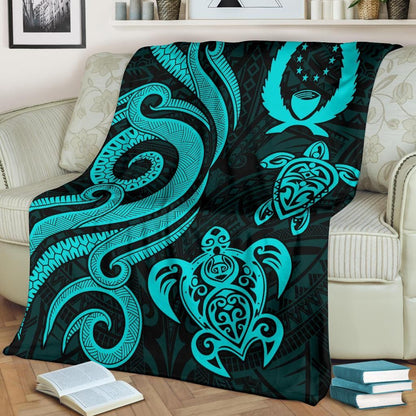 Pohnpei Micronesian Premium Blanket - Turquoise Tentacle Turtle