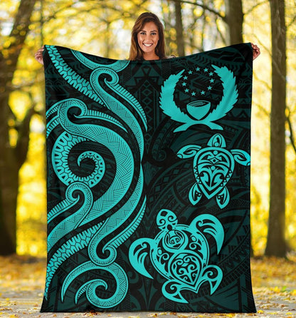 Pohnpei Micronesian Premium Blanket - Turquoise Tentacle Turtle