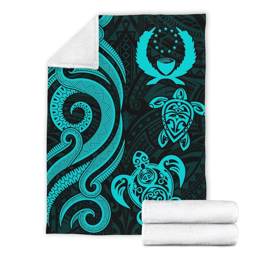 Pohnpei Micronesian Premium Blanket - Turquoise Tentacle Turtle