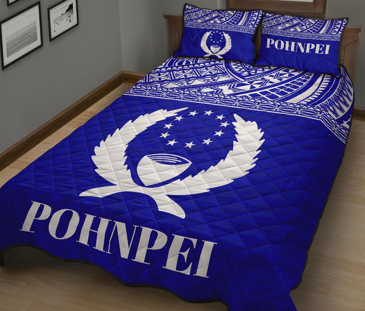 Pohnpei Micronesian Quilt Bed Set - Pohnpei Flag Blue Version