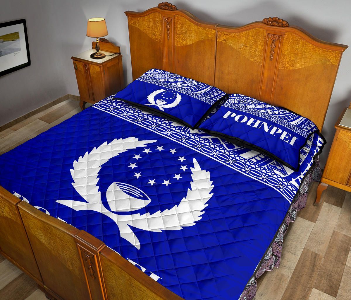Pohnpei Micronesian Quilt Bed Set - Pohnpei Flag Blue Version