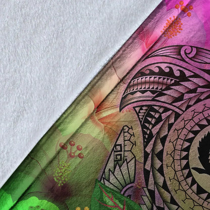 Pohnpei Polynesian Premium Blanket - Manta Ray Tropical Flowers