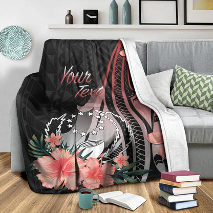 Pohnpei Personalised Custom Premium Blanket - Red Polynesian Hibiscus Pattern Style